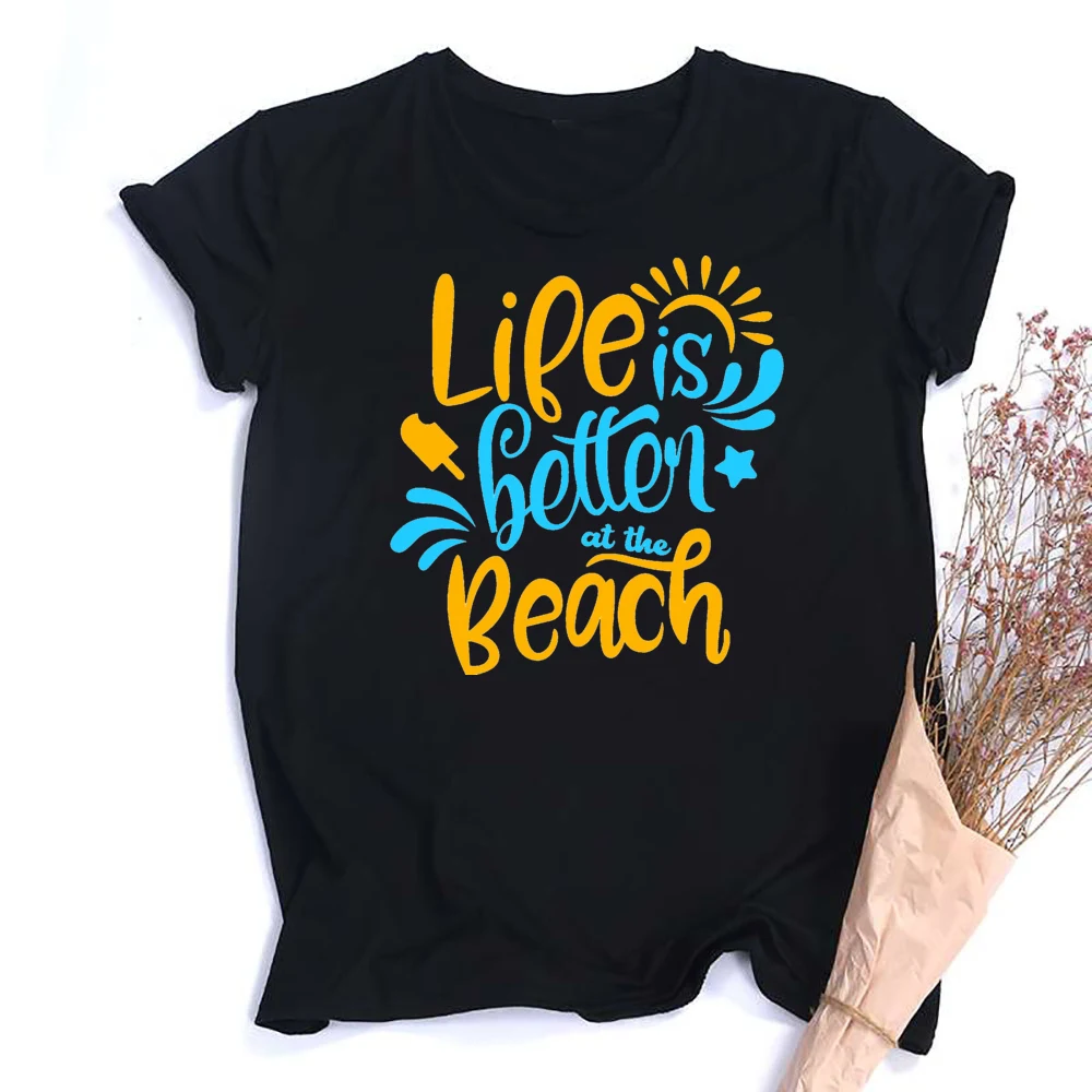 

Life Is Betten At The Beach Holiday T-shirt Casual Women's Clothing for Summer Short Sleeve Crew Neck Shirt