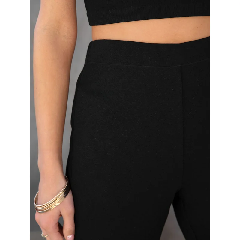 2025 Casual Modern Flare Calças Mulheres Cintura Elástica Respirável Emagrecimento Preto Calças de Escritório Diárias