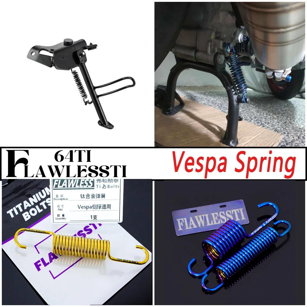 FLAWLESSTI Gr5 Titanium Spring Center Stand Spring Side Stand Spring For Vespa Sprint 150 Primavera 150 S 150 GTS 300 GTV 300