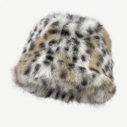 Faux Fur Trimmed Winter Hat for Women Classy Russian Hat Warm Beanies Hats Leopard Print Bucket Hats Ladies Ski Hats