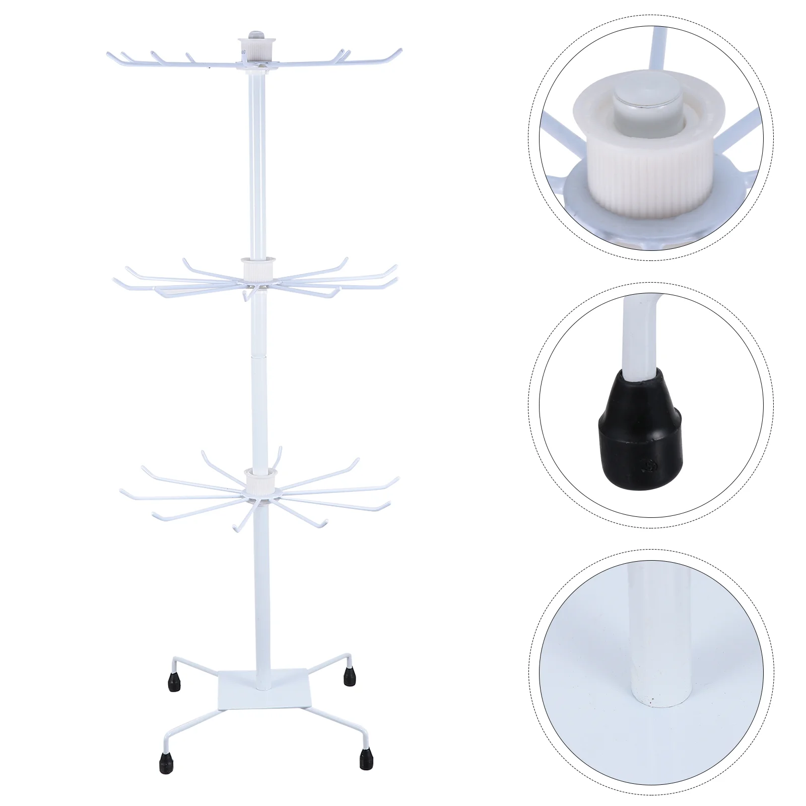 

Hooks Wrought Iron Jewelry Stand 3-tier RACK for Headwear Hat Hanger Handbag Storage Box Display White Rotating