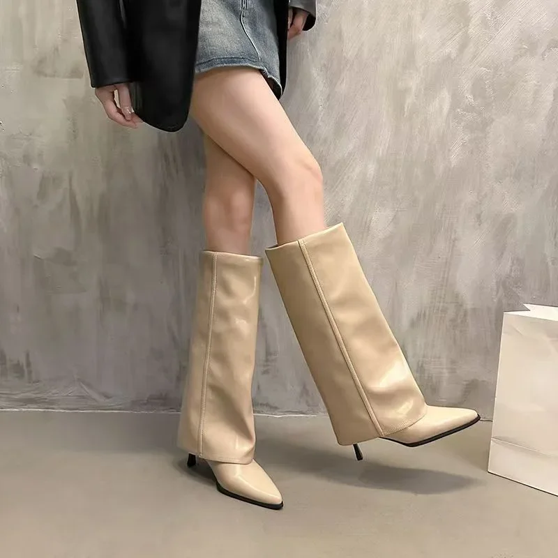 

Spring and Autumn New Knee High Heels, Pointed High Leg Pants Boots, Western Cowboy Knight Boots, Fashionable Spicy Girl Shoes