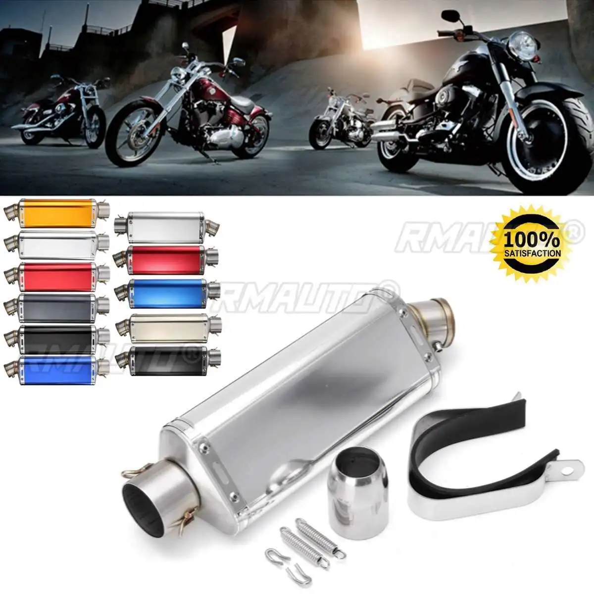 38-51mm Universal Motorcycle Exhaust Muffler Pipe with Silence For Dirt Bike Scooter Street Bike Quad Chrome Matte Color