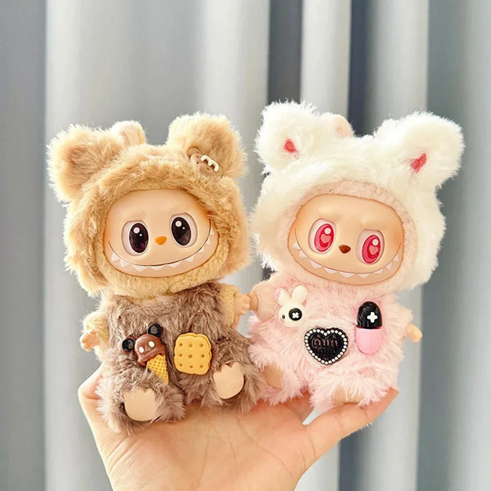 For 15CM Labubu Clothes Outfit Sitting Party Baby Clothes Capsule Rabbit Overalls Dolls Accessories Cute Decoration