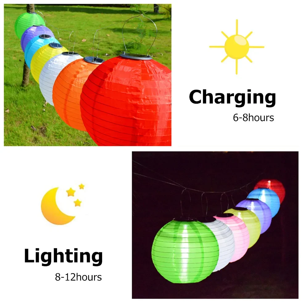 Outdoor Solar LED Fairy Lights - Waterproof Hanging Festival Lanterns for China Celebration. 7 colors Landscape Lighting. Perfec