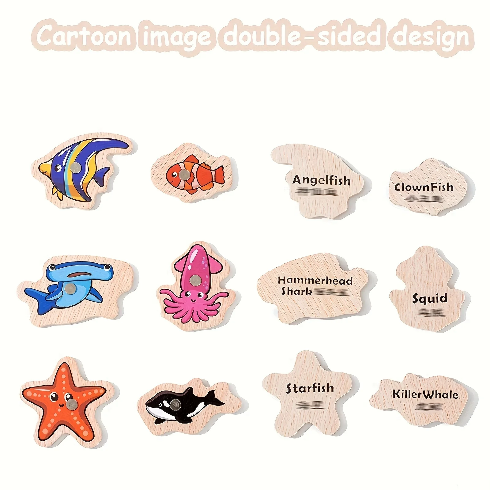 لعبة الصيد الخشبية المغناطيسية - لعبة تعليمية، قطع الحياة البحرية الملونة، التنمية المعرفية التفاعلية بين الوالدين والشباب #6