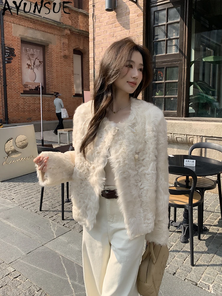 AYUNSUE 2025 Winter Shearling Jas Vrouw Korte Natuurlijke Wollen Jassen voor Vrouw Kleding Luxe Nieuw in Outerwears Ropa Para Mujer