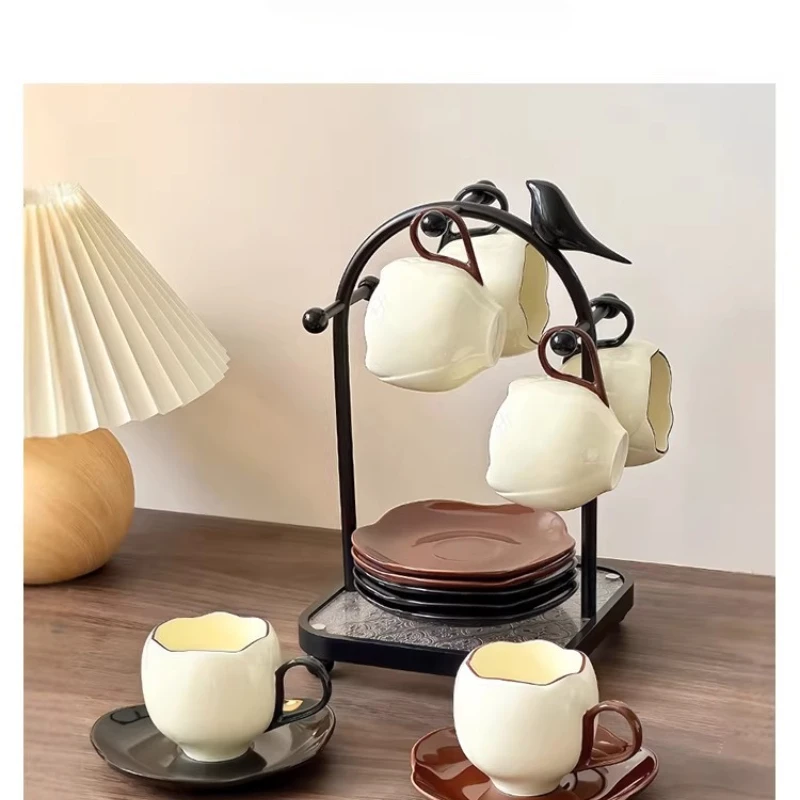 Coffee cup and saucer set, medieval exquisite ceramics, afternoon tea gift.