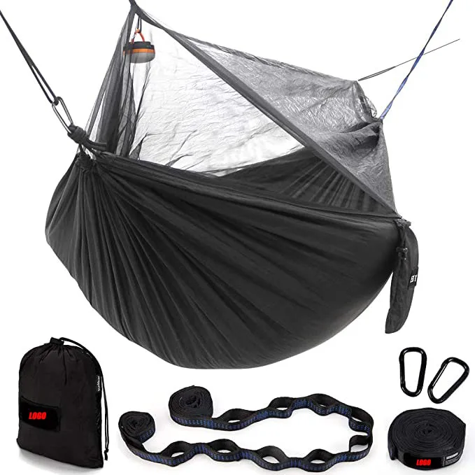 Outdoor Camping Ripstop Nylon 210T Hammock With Tree Straps &Mosquito Net For Double Person