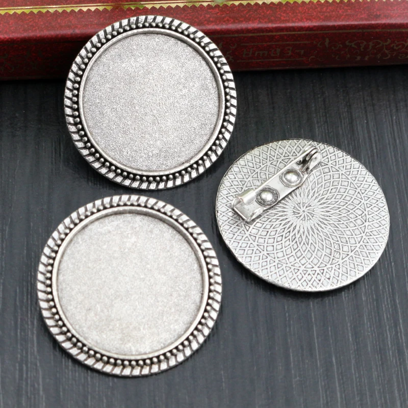 New Fashion 5pcs/Lot 25mm Inner Size Retro Series Antique Silver Plated and Bronze Brooch Baroque Style Cabochon Base Setting