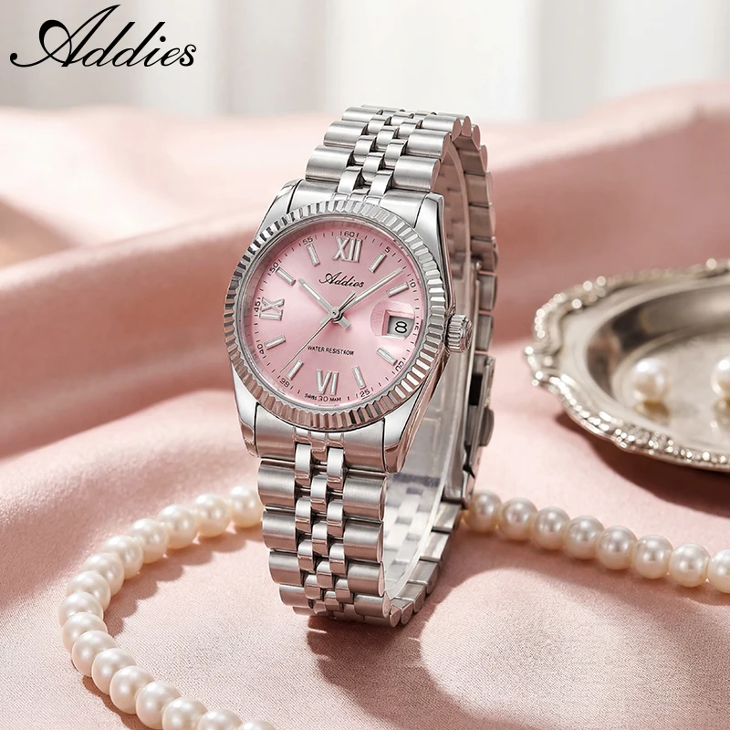 

ADDIES 28mm Women's Watches Sapphire Glass 5Bar Waterproof 585 Quartz Watch Stainless Steel Luxury Wristwaich for Ladies New