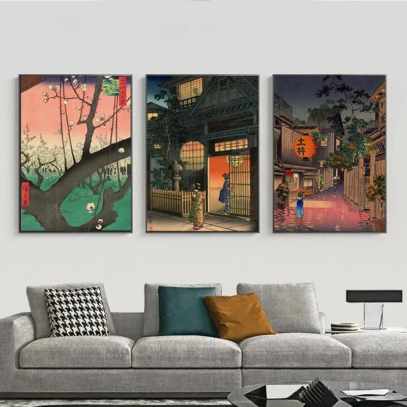 Retro Japanese Mount Fuji Landscape Poster Canvas Decorative Painting Room Living Room Home Decoration Wall Art