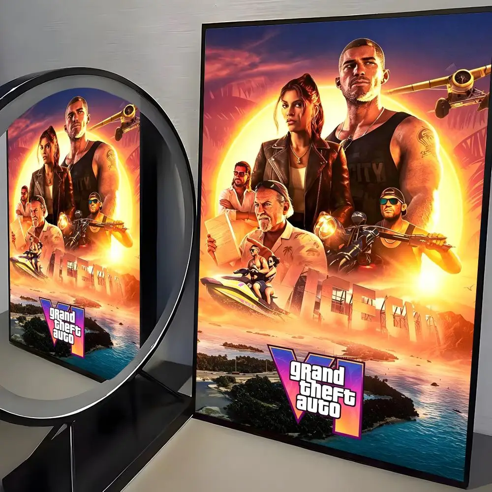 Heißes Spiel G-Gta 6 Poster Rahmenloses Poster Selbstklebende Kunst Wasserdichter Papieraufkleber Kaffeehaus Bar Zimmer Wanddekoration – Detail 8