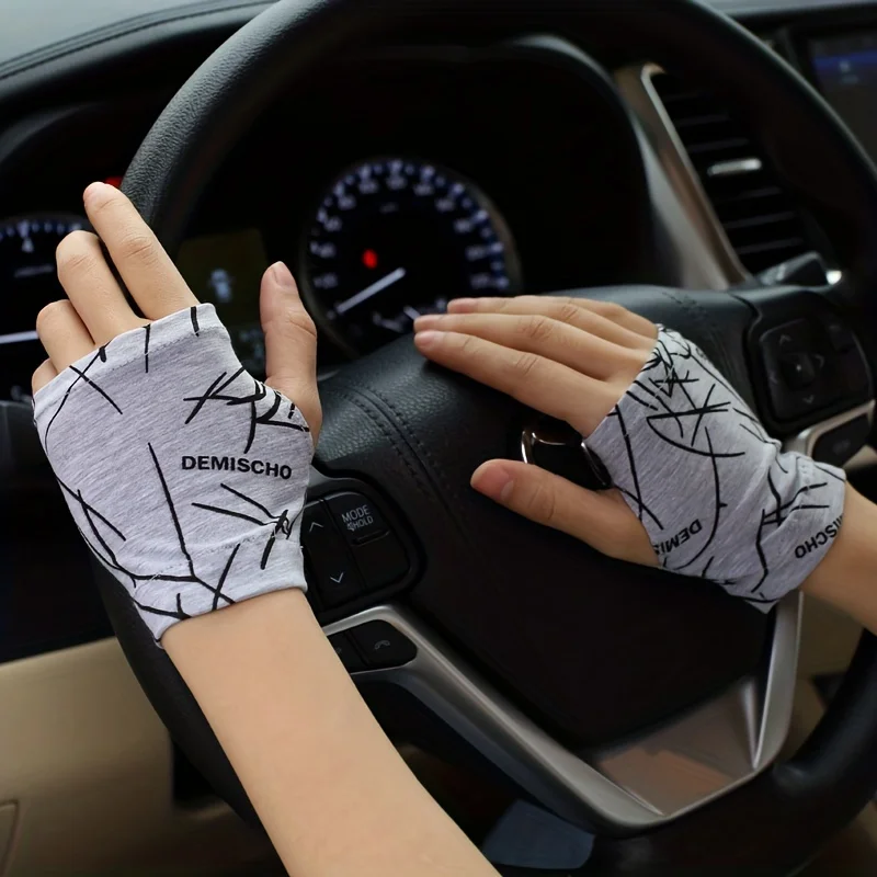 1pair Striped Summer Gloves, Short Half-Finger Design for Tattoo and Coverage, Breathable Thin