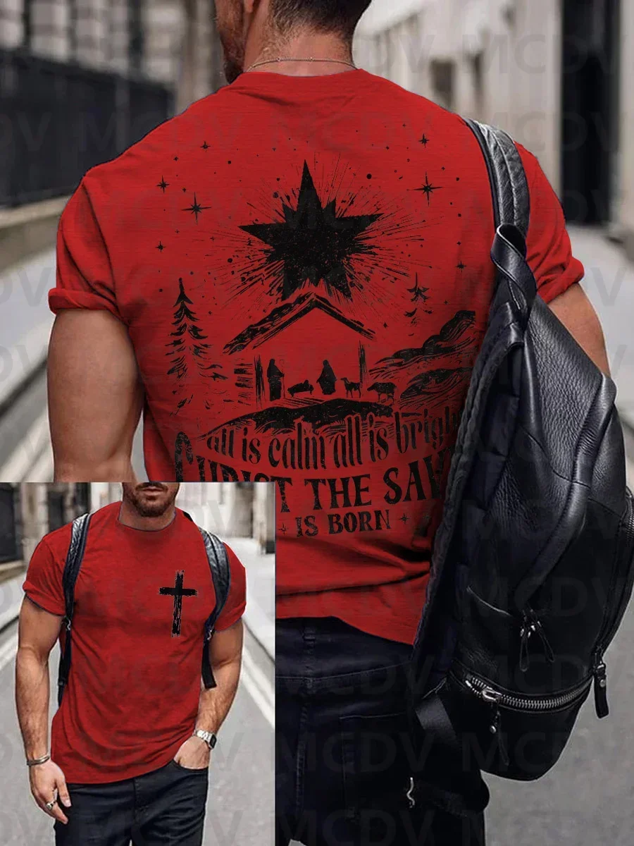 Men's Faith Cross Nativity Print T-Shirt 3d Printed Men's T-Shirt