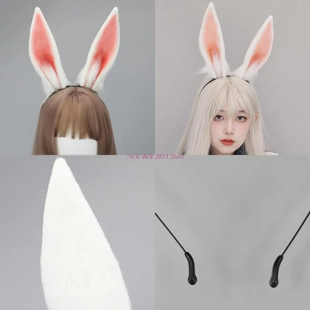 

49ME Spring Summer Bunny Ear Headband Plush Hairbands Easter Party Hair Decors