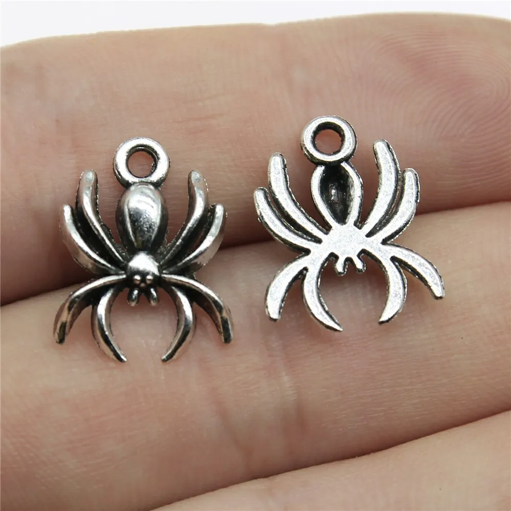 WYSIWYG 20pcs 17x14mm Black Color & Antique Silver Color Halloween Spider Handmade Charms Pendant DIY For Bracelet Necklace