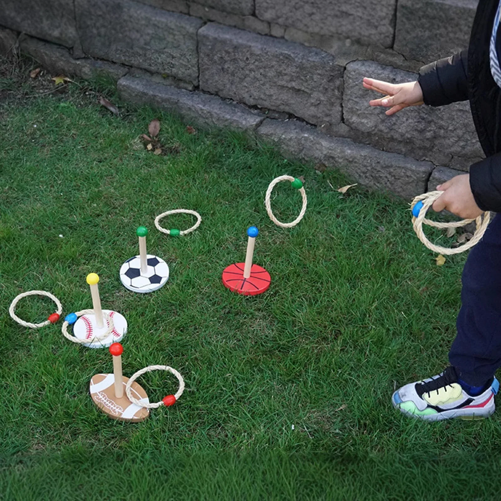 Fun Outdoor Sports Ball Hemp Rope Ring Throwing Educational Toy Children's Outdoor Sports Sensory Training Game Props Supplies