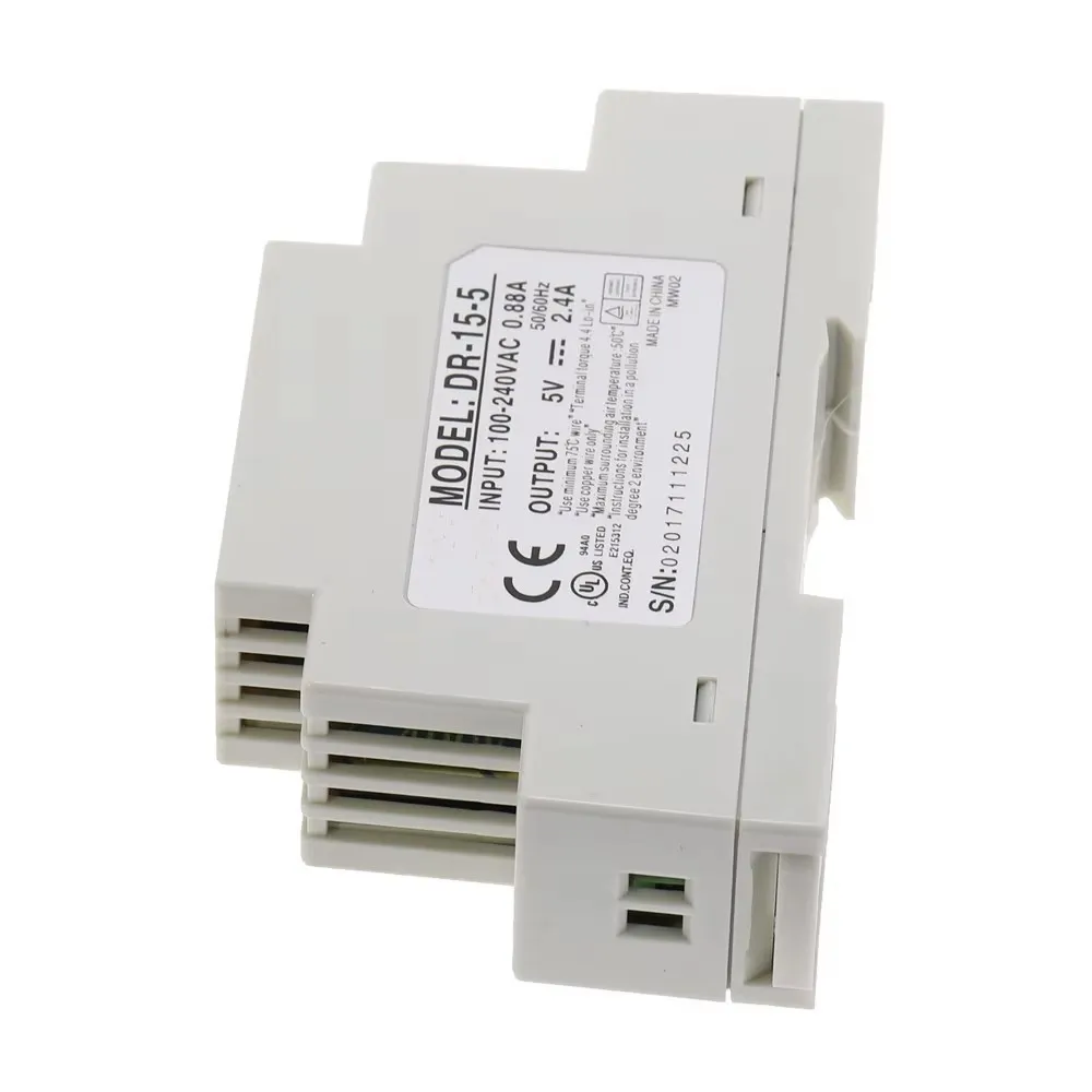 DR-15 15W Single Output 5V 12V 15V 24V Din Rail Mounting Industrial Switching Power Supply Supplier