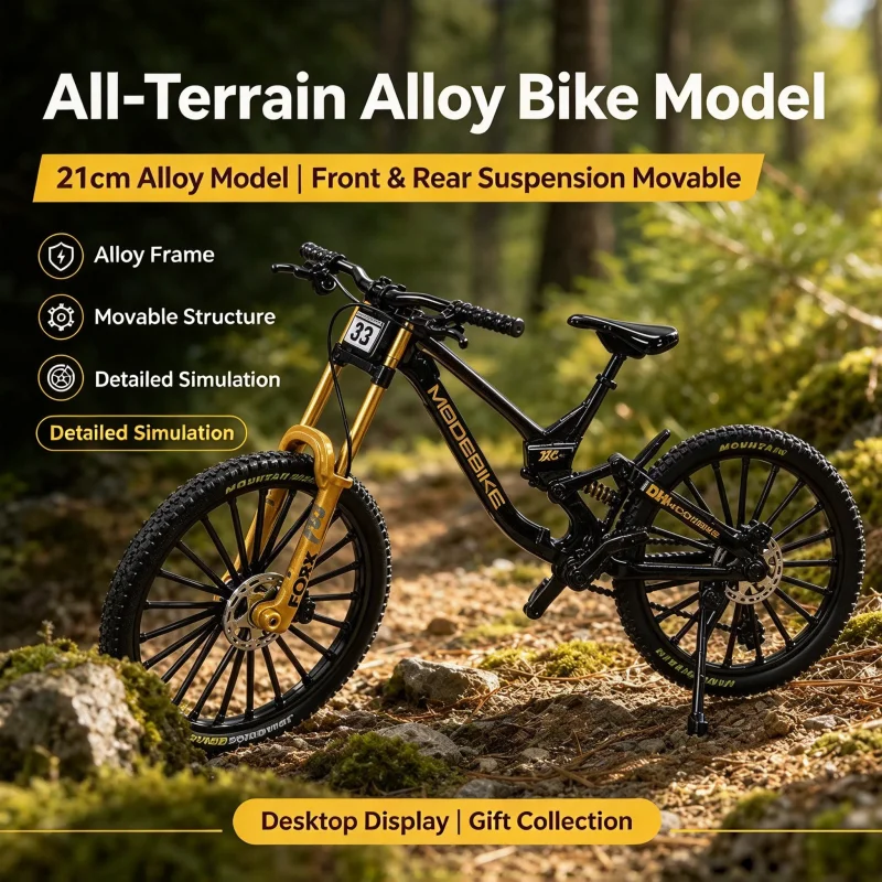21cm All-Terrain Alloy Downhill Bike Model, Front & Rear Movable Suspension, Detailed Simulation Bicycle Replica, Desktop Collec
