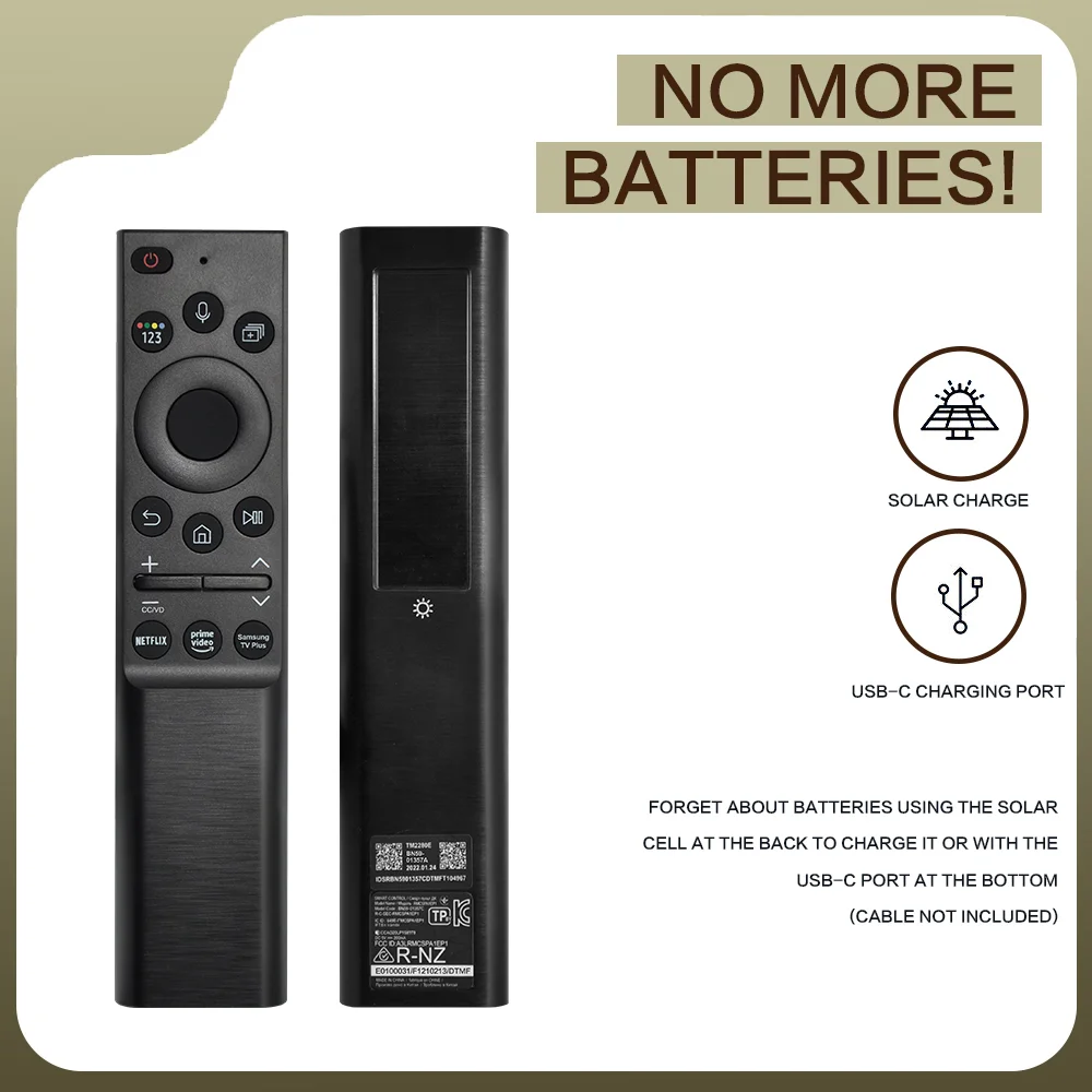 BN59-01357A Smart Voice Solar Remote for Samsung LED LCD TV, USB-C Charging Replacement Controller, Netflix Shortcut