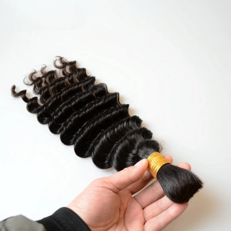 Capelli intrecciati umani 100 g/pz capelli umani dell'onda profonda sfusi per intrecciare senza trama estensioni dei capelli umani ricci colore naturale 10-30 pollici