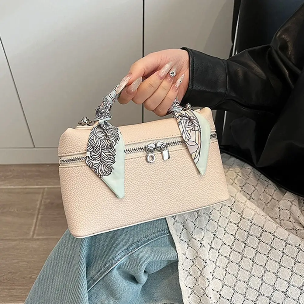 

Simple Korean Style Silk Scarf Handbag Box Pure Color Crossbody Bags Purse Large Capacity Ladies Messenger Bag Travel