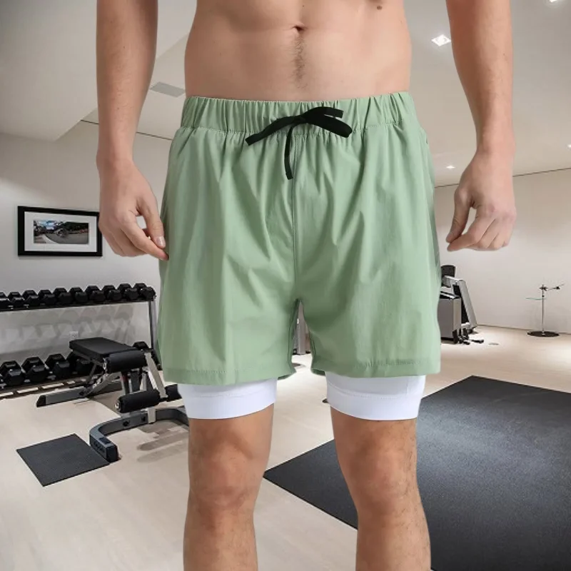 

Men's sports double-deck shorts Fitness Quick Dry Training Shorts Casual 2 In 1 Multi-pocket sweatpants Men Gyms Running shorts