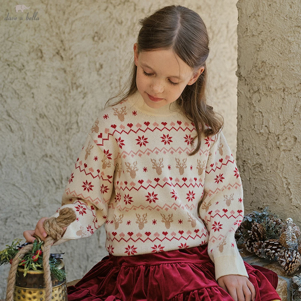 

Dave Bella, детский осенне-зимний пуловер, свитер для девочек, рождественский вязаный свитер, верхняя одежда, детская одежда DK4254470