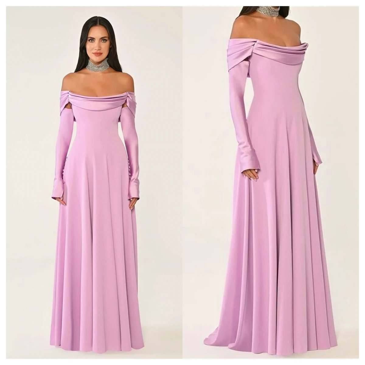 Aangepaste moderne roze jersey avondjurk boothals uit de schouder lange mouwen celebrity jassen homecoming jurk mode