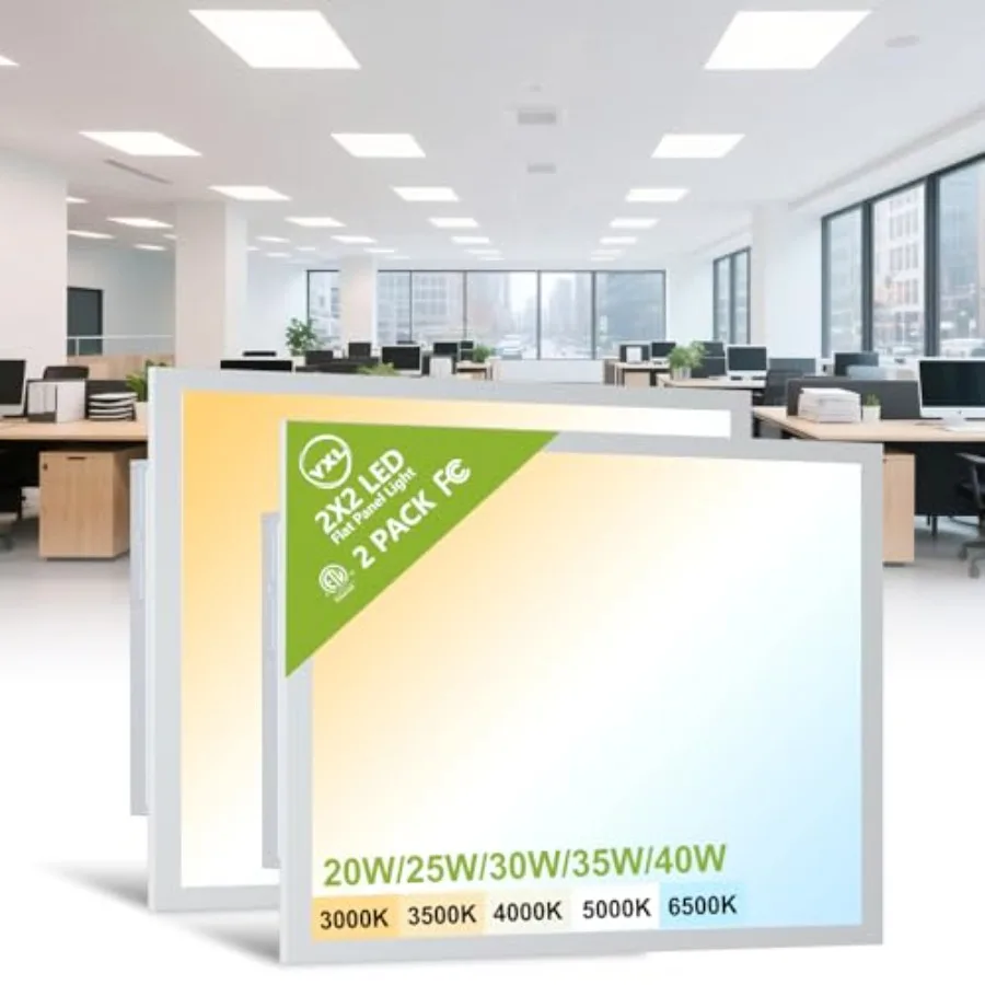 2 Pack 2x2 LED Flat Panel Light Drop Ceiling Light Fixture, 5200LM, 5CCT LED Drop Ceiling Office Light, 40W/35W/30W/25W/20W Sel
