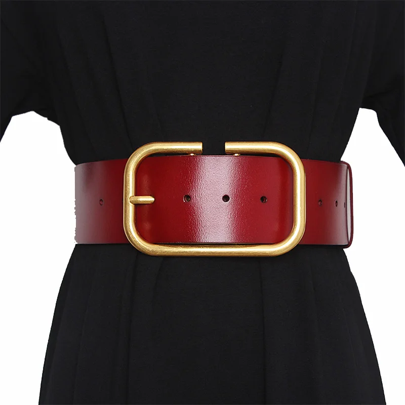 

NEW real Leather Wide Belt For Women Gold metal Square Buckle Pin Buckle Jeans Luxury Brand Ladies Vintage Strap Female Waistban