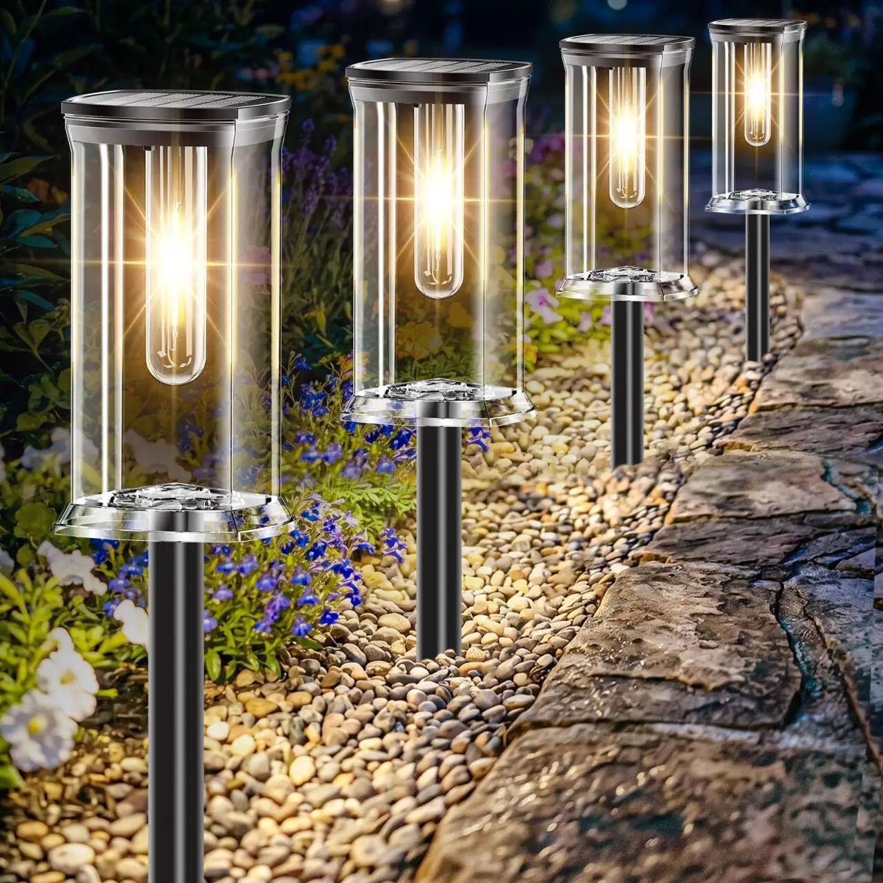 Garden Lights Stone Resin 3in 180 Adjustable Solar Flood Year Round Blue