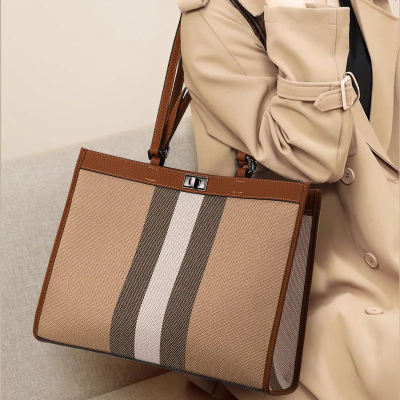 Aidani High-End Plaid Color-Blocking Tote Bag for Women 2026 New Large-Capacity Handbag Shoulder Bag Mom Bag