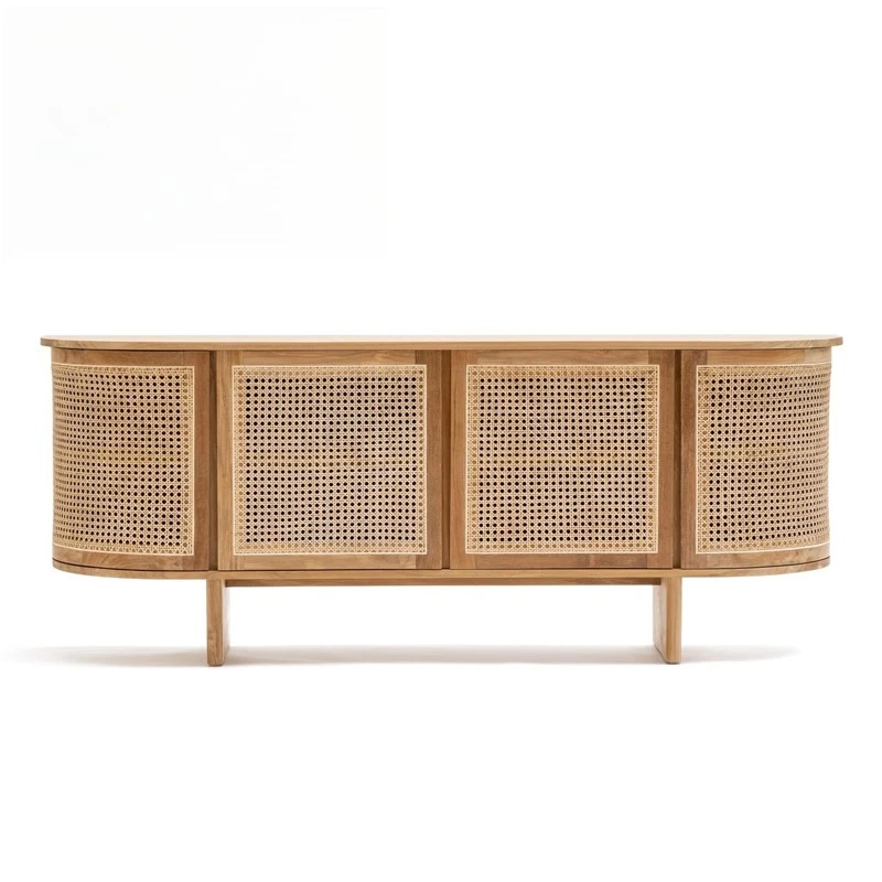

Nordic Style Modern Oak Natural Buffet Sideboard Display Storage Rattan Kitchen Living Room Cabinets
