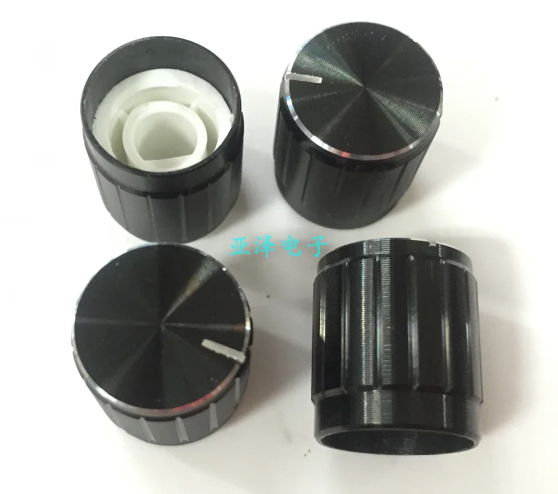 2PCS/lot Potentiometer cap 15 * 17 black aluminum alloy tangent knob with silver edge indicating half inner aperture 6MM