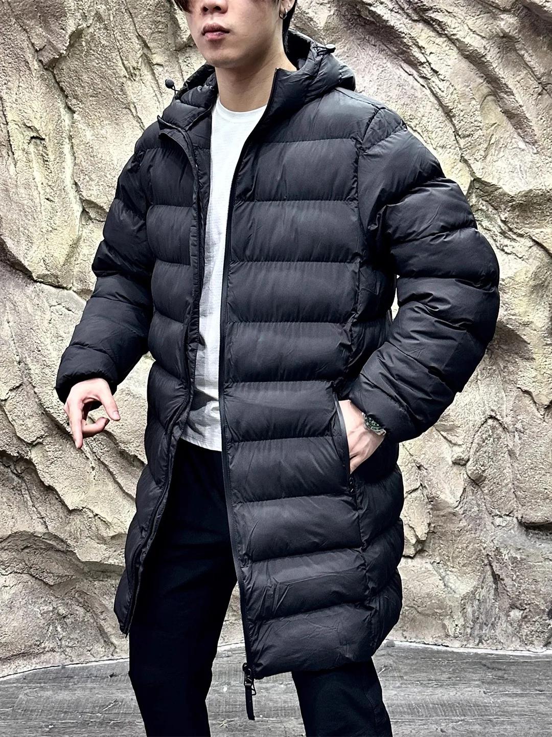 

Thiened Long Cotton Jaet for Men with Hood Faionable Youthful Sle Water Resistant Autumn Winter Casual Wear Cleanfit