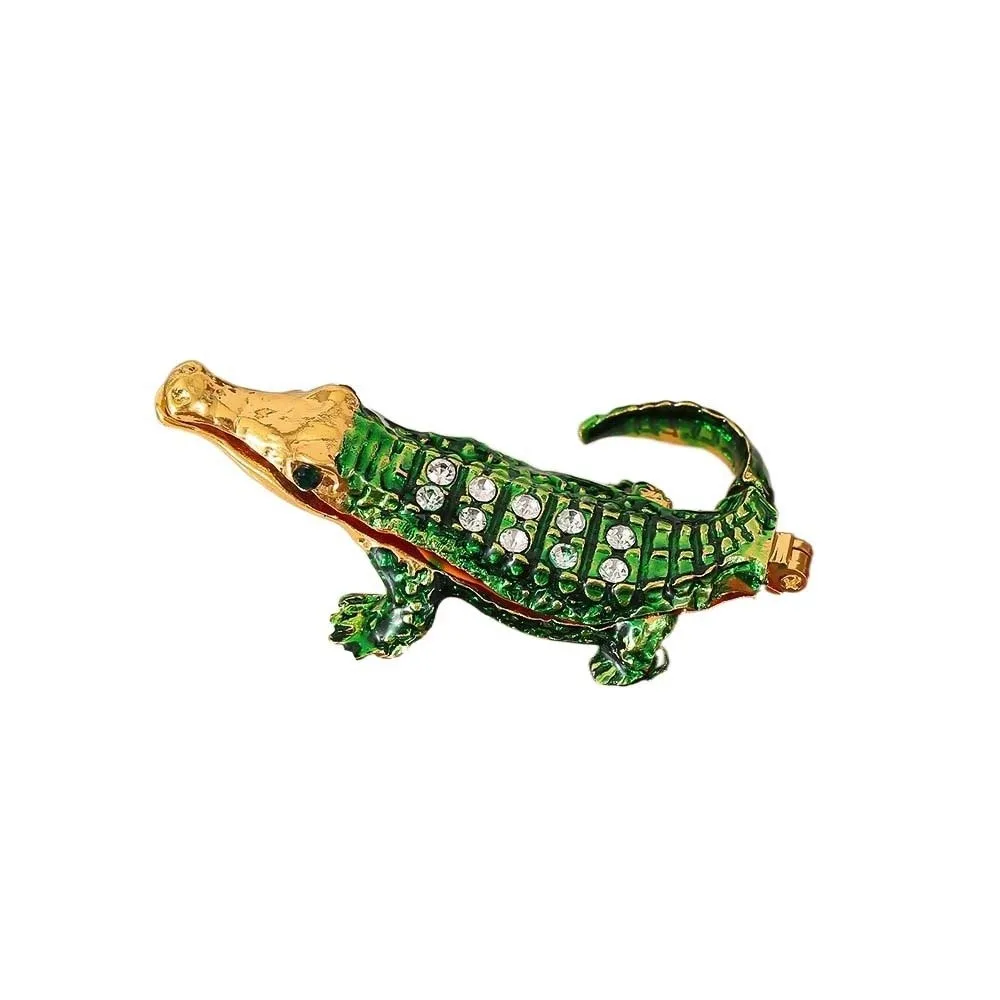 

Portable Magnetic Crocodile Mini Organizer Alloy Anti-lost Enamel Jewelry Box Ornament Rhinestone Ring Display Case Earrings