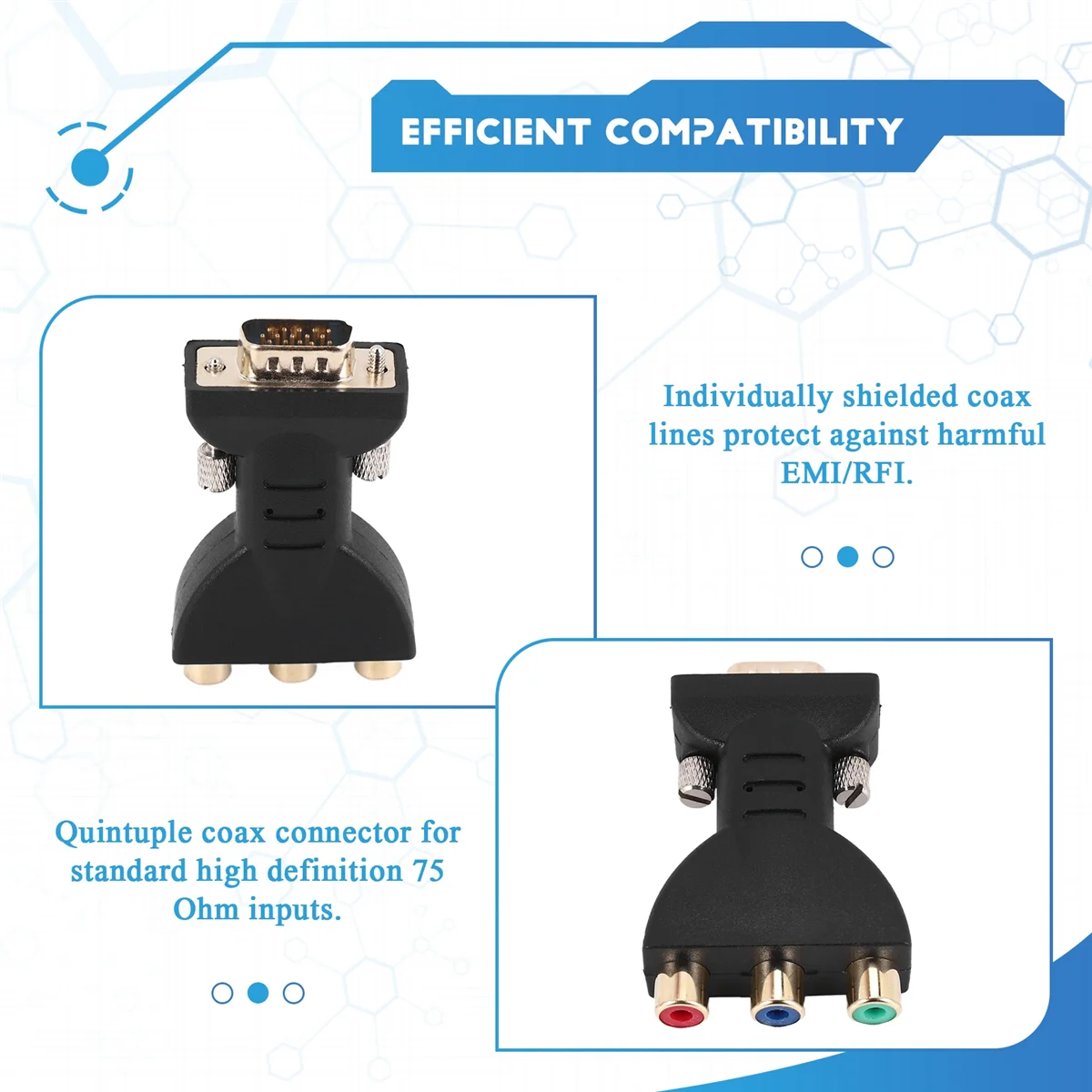 A49T 3 RGB Female to HD 15-Pin VGA Style Component Video Jack Adapter Conventer