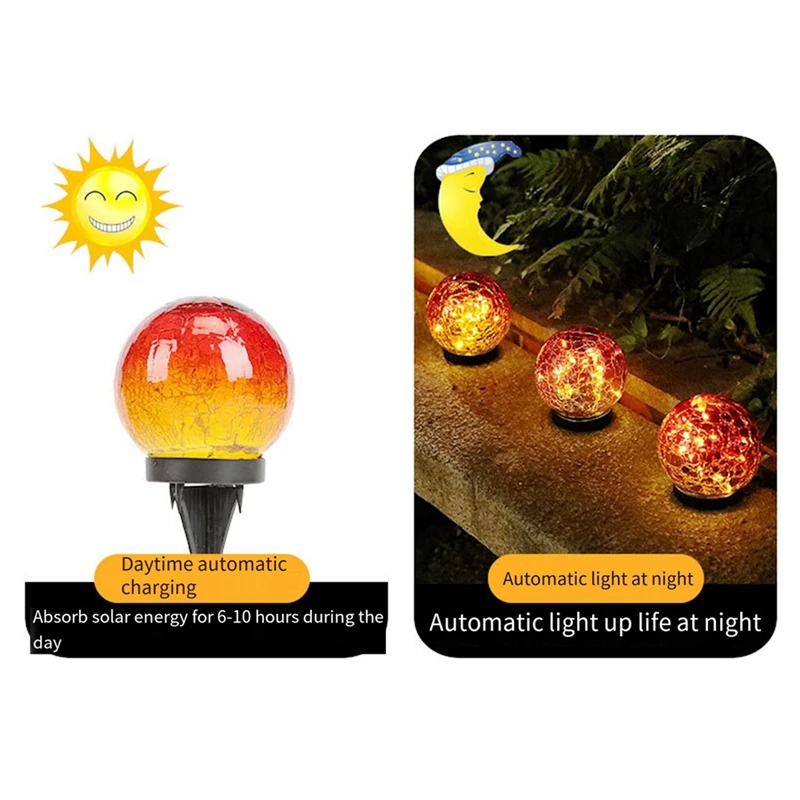 TKOH-2Pcs Solar Ball Lights Outdoor Garden Decor Cracked Glass Solar Lights Courtyard Decorative Pathway Courtyard Lawn
