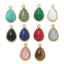 1pcs/pack Stainless Steel Natural Stone Oval Water Droplets Shape Pendants For DIY Bracelet Necklace Jewelry Making Accessories
