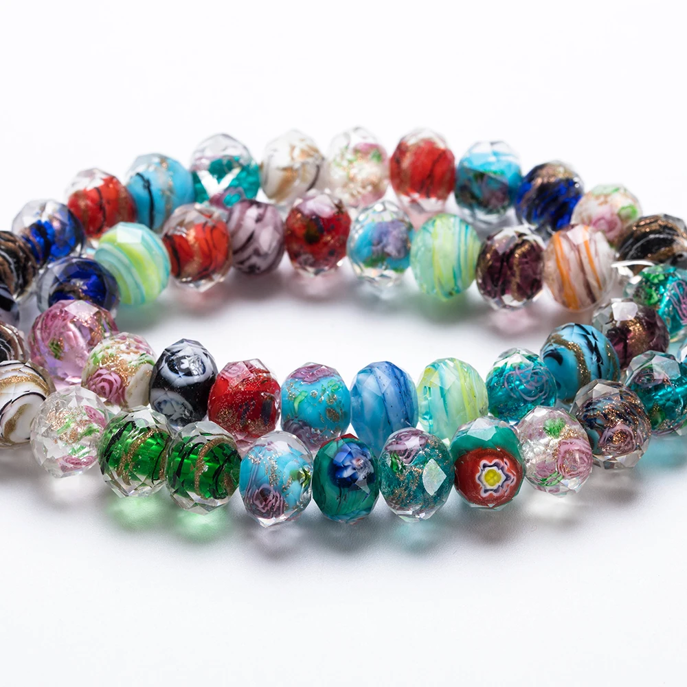 8 10 mm mehrfarbige große Murano-Lampwork-Perle, Blumen-Rondelle, facettierte Glasperle, lose Spaer-Perle für Schmuckherstellung, DIY-Armband