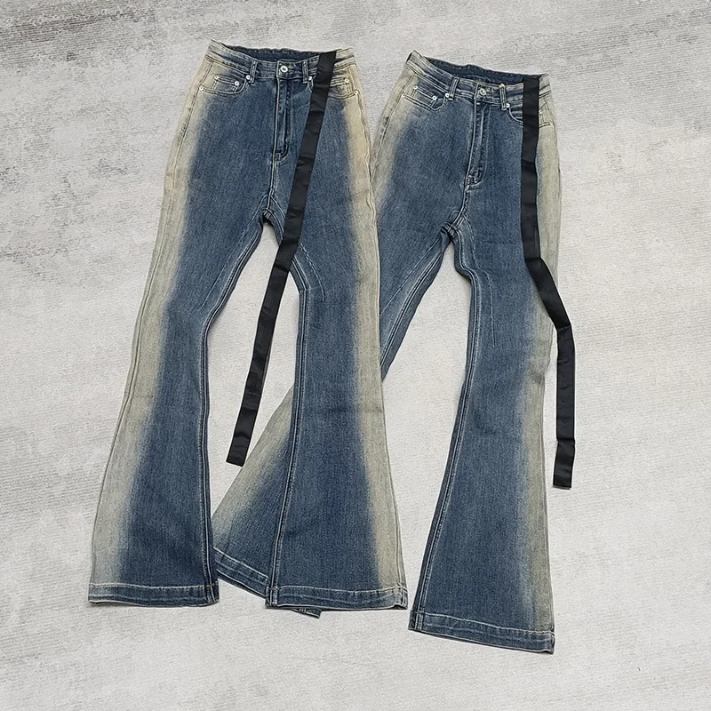 オーウェンシーカー男性のジーンズデニム綿男性服グラデーションフレアパンツ秋デザイナー高級長ズボン