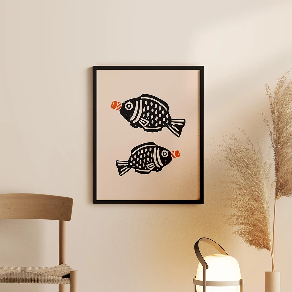 Decoración moderna de cocina, alimentos, lindo huevo Gyoza, salsa de soja, carteles de pescado, lienzo nórdico, pintura, arte de pared, imágenes impresas para comedor R