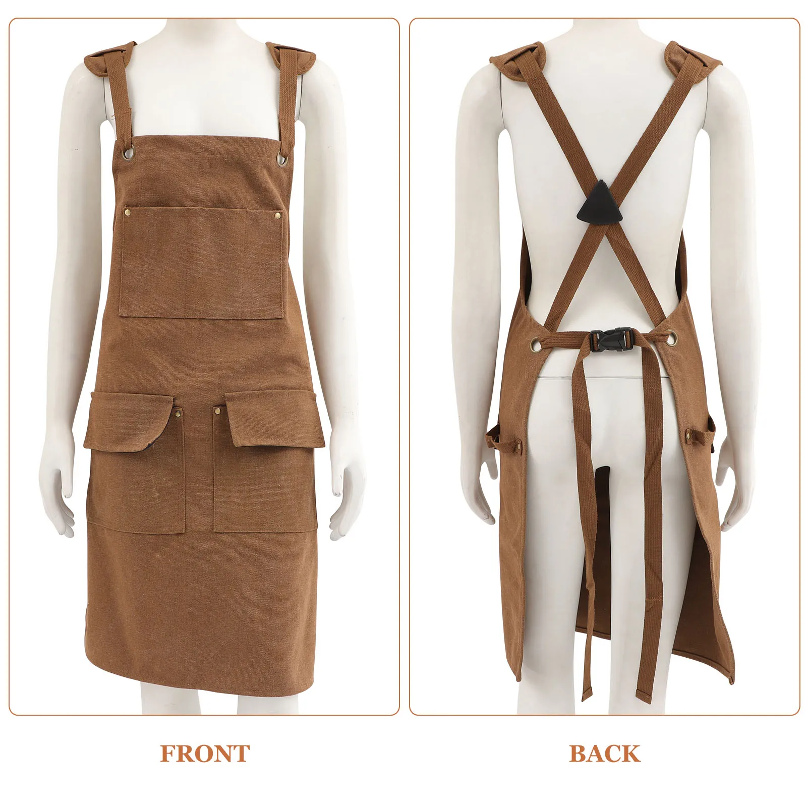 

Thickened Washable Canvas Apron Adjustable Cross Strap Unisex One Size Hair Stylist Chef Salon Garden Tool Pockets
