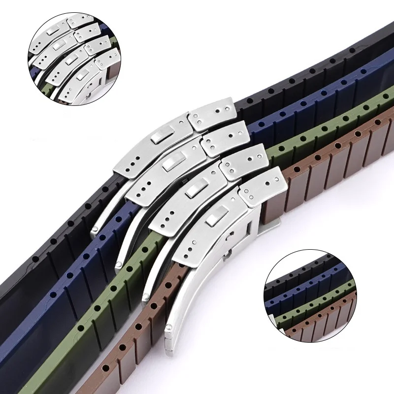 replace Curved Bands for Longines Conquest HydroConquest L3.742 642 781 Rubber Watch Strap Folding Buckle Diving Watchband 21mm