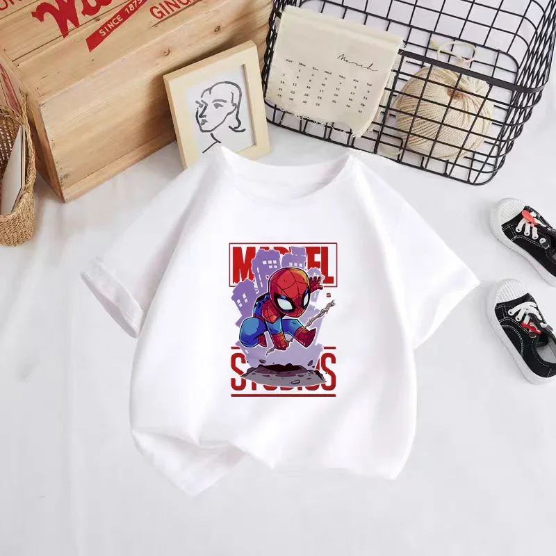 Marvel Heroes Summer T-shirt Cartoon Print Short Sleeve Kids Fashion short sleeve top for boys and girls