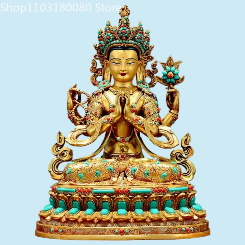 Four-Armed Guanyin Buddha Statue Nepal Tibet Buddhism Goddess Sculpture