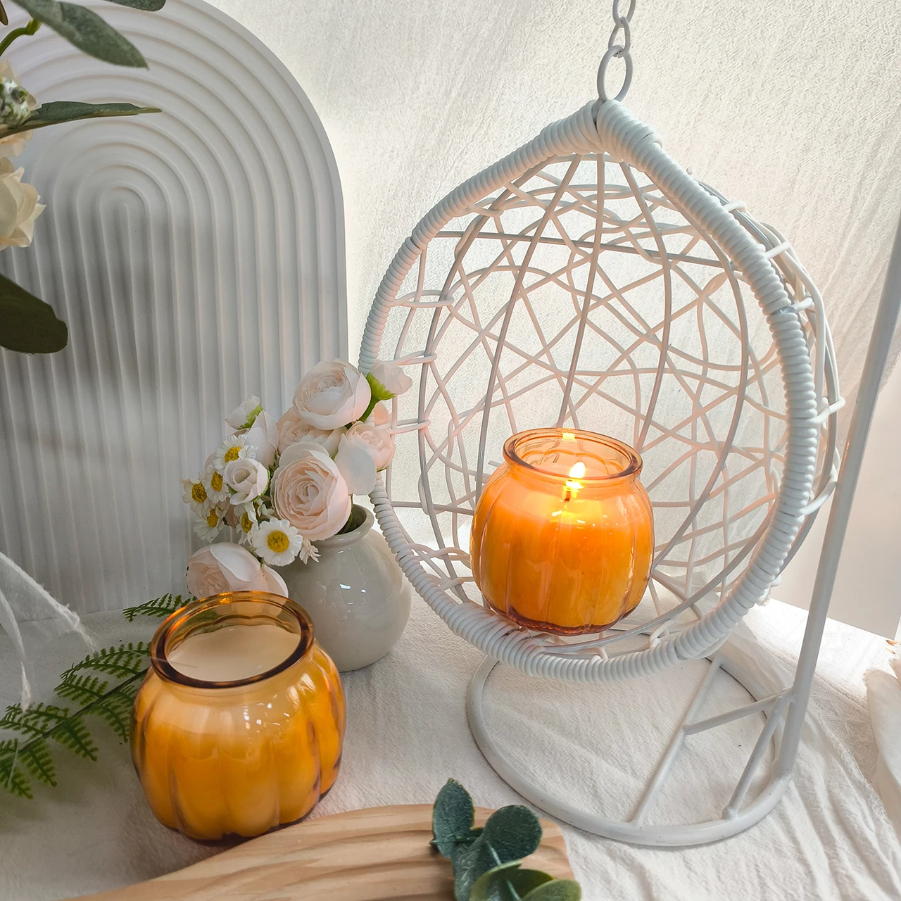 3Pcs, Pumpkin Orange Votive Candles for Wedding Christmas Birthday Party Ornaments Home Halloween Fall Thanksgiving Decoration