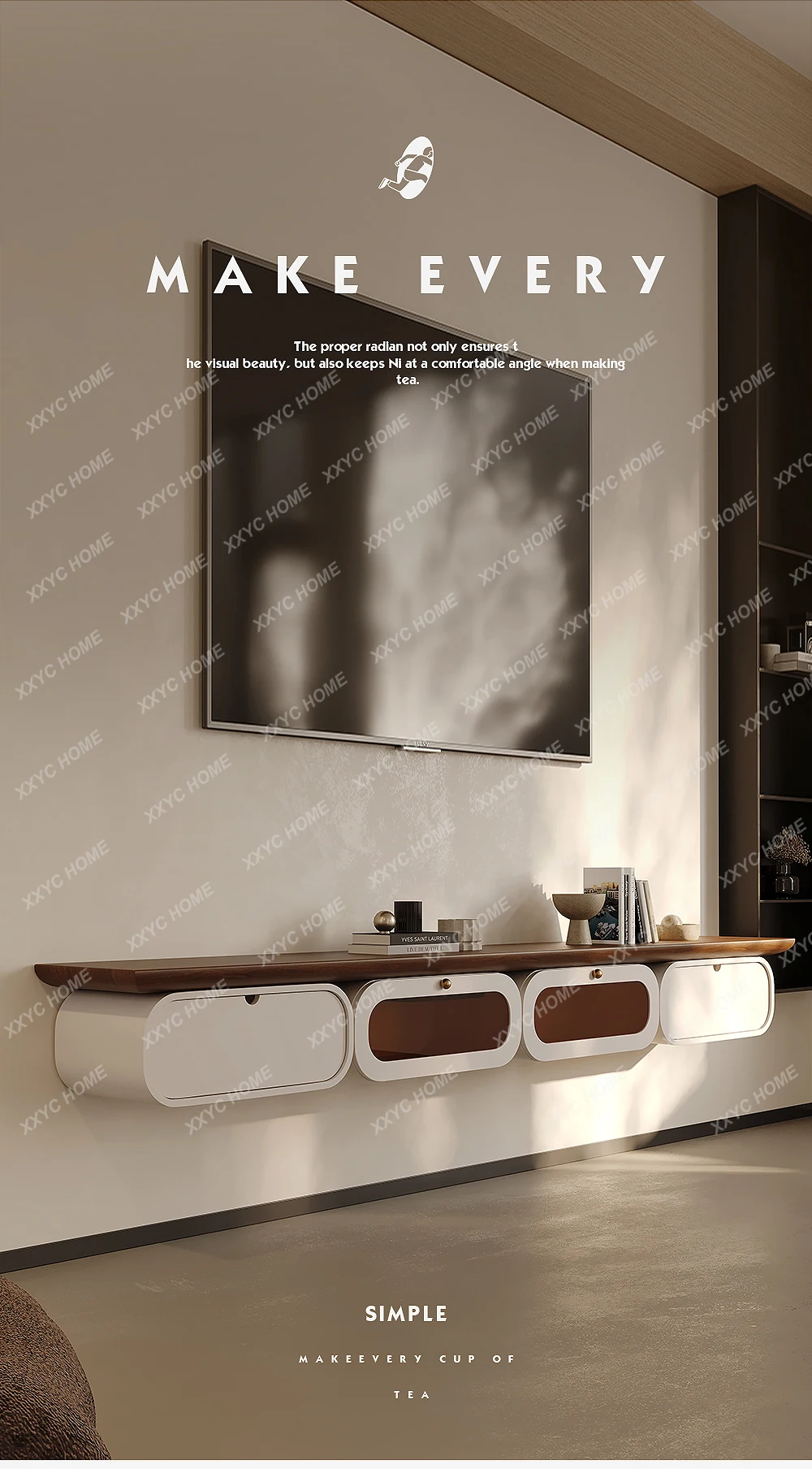 LXLiving room new suspended TV cabinet light luxury high sense hanging integrated wall TV cabinet